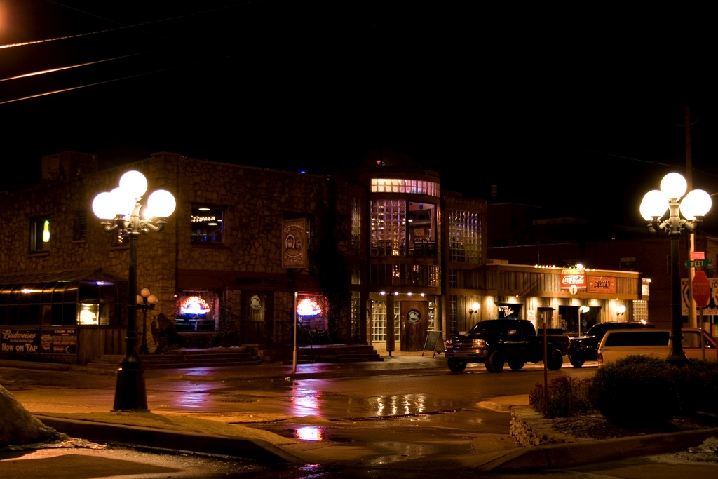 An archival evening view of Eskimo Joe’s on Elm Street